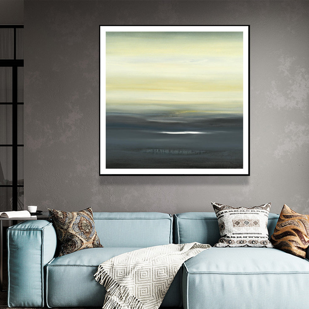 Serene Landscape Canvas Art with Black Floating Frame - 90cm x 90cm