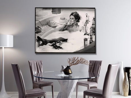 Brigitte Bardot Bath Time Canvas Art - 70cm x 100cm with Black Floating Frame