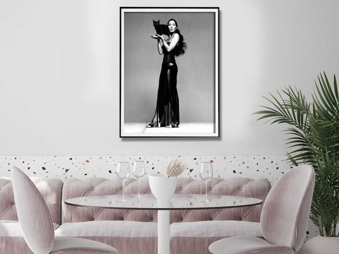 Cher Music Black and White Canvas Wall Art - 70cm x 100cm Framed Print