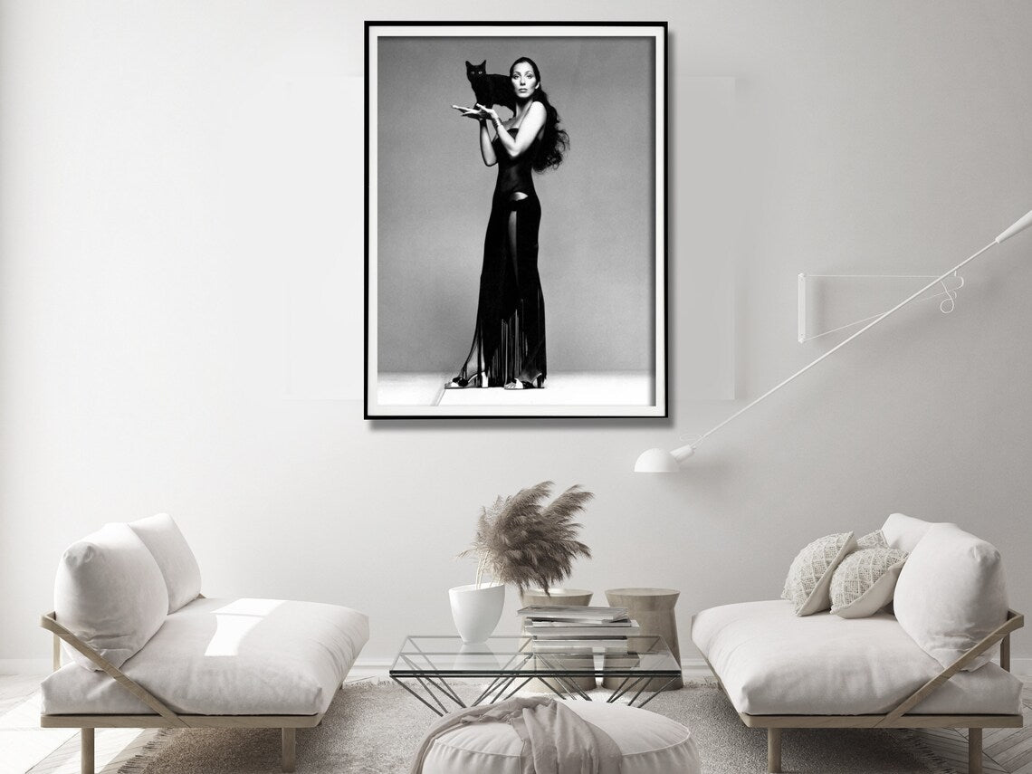 Cher Music Black and White Canvas Art - 80x120cm Framed Print