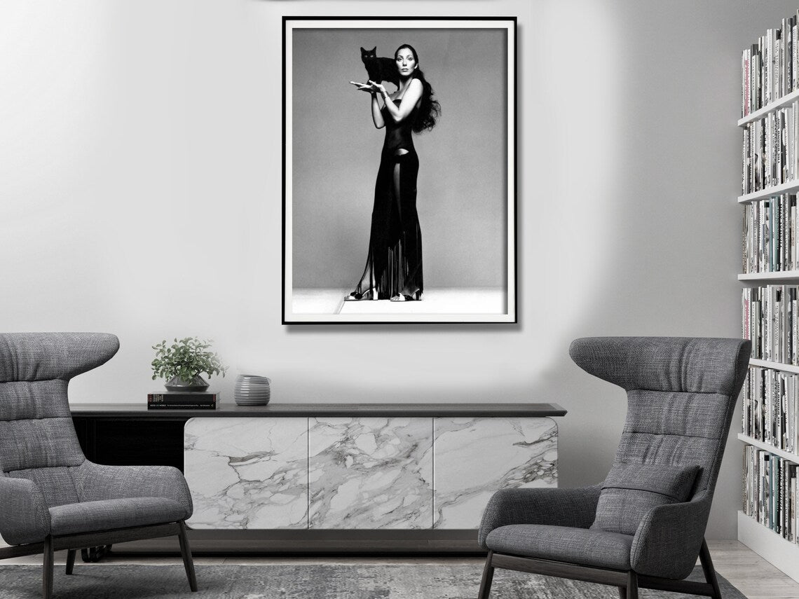 Cher Music Black and White Canvas Art with Black Frame - 100cm x 150cm