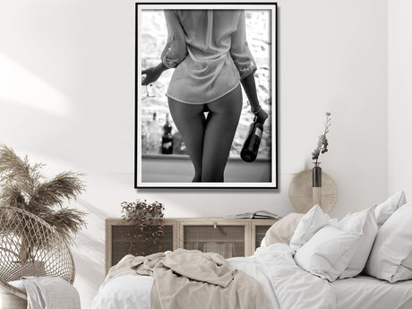 Elegant Black and White Canvas Art of a Woman Enjoying Wine - 70cm x 100cm with Framed Finish