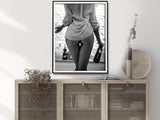 Elegant Black and White Canvas Art of a Woman Enjoying Wine - 70cm x 100cm with Framed Finish