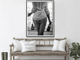 Elegant Black and White Canvas Art of a Woman Enjoying Wine - 70cm x 100cm with Framed Finish