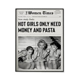 Vintage Fashion Woman Enjoying Pasta - 40x60cm Canvas Wall Art in Black Frame