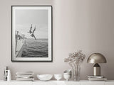 Black and White Ocean Leap Framed Canvas Art - 50x70cm