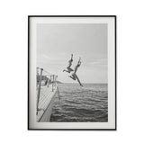 Black and White Ocean Leap Canvas Art - 70cm x 100cm with Black Floating Frame