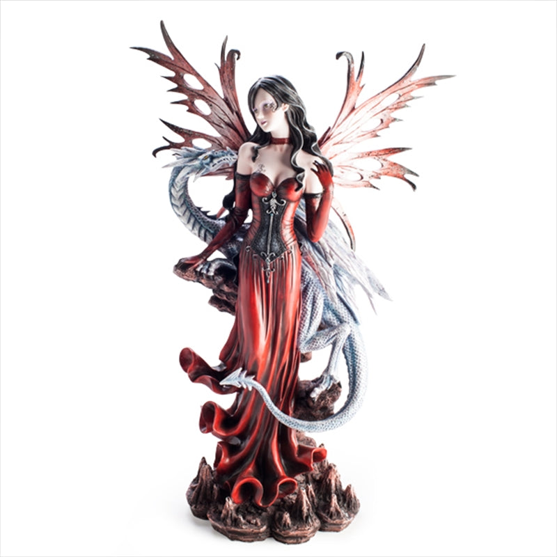 Burgundy Enchantress Fairy with Silver Dragon Companion