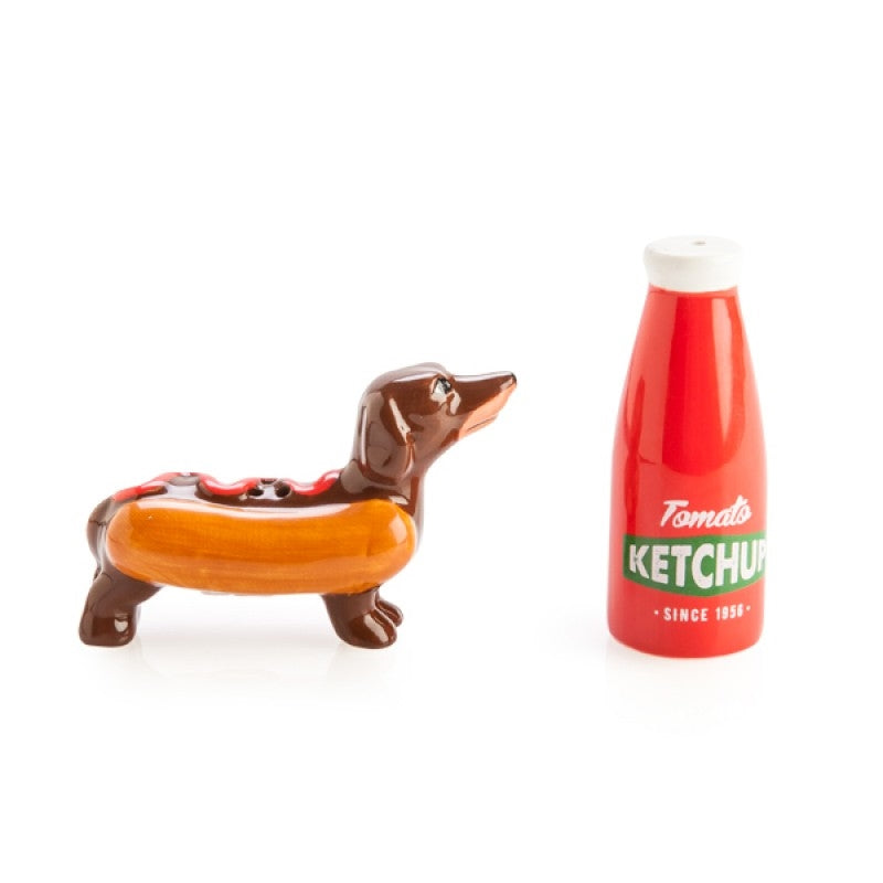 Sausage and Ketchup Fun Ceramic Salt and Pepper Shakers Set