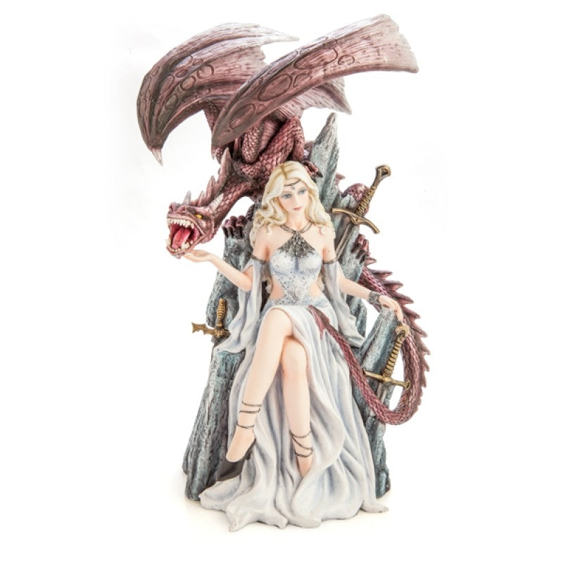 Regal Queen and Dragon Throne Sculpture