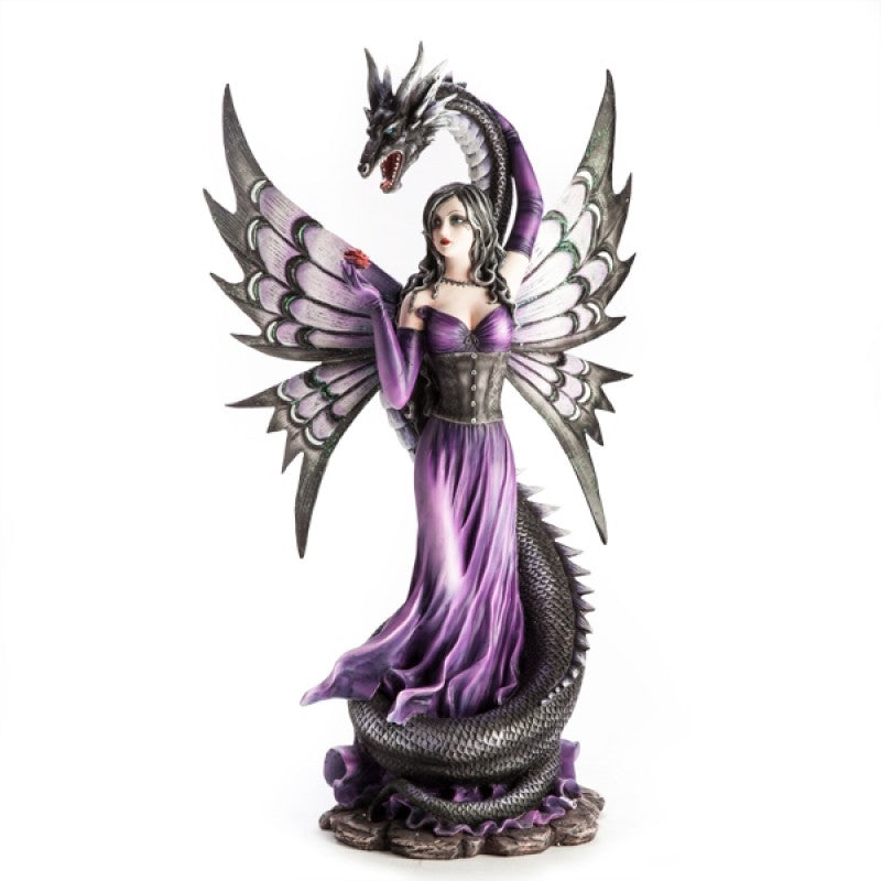 Gothic Purple Fairy Enchanted by Black Dragon Serpent Figurine