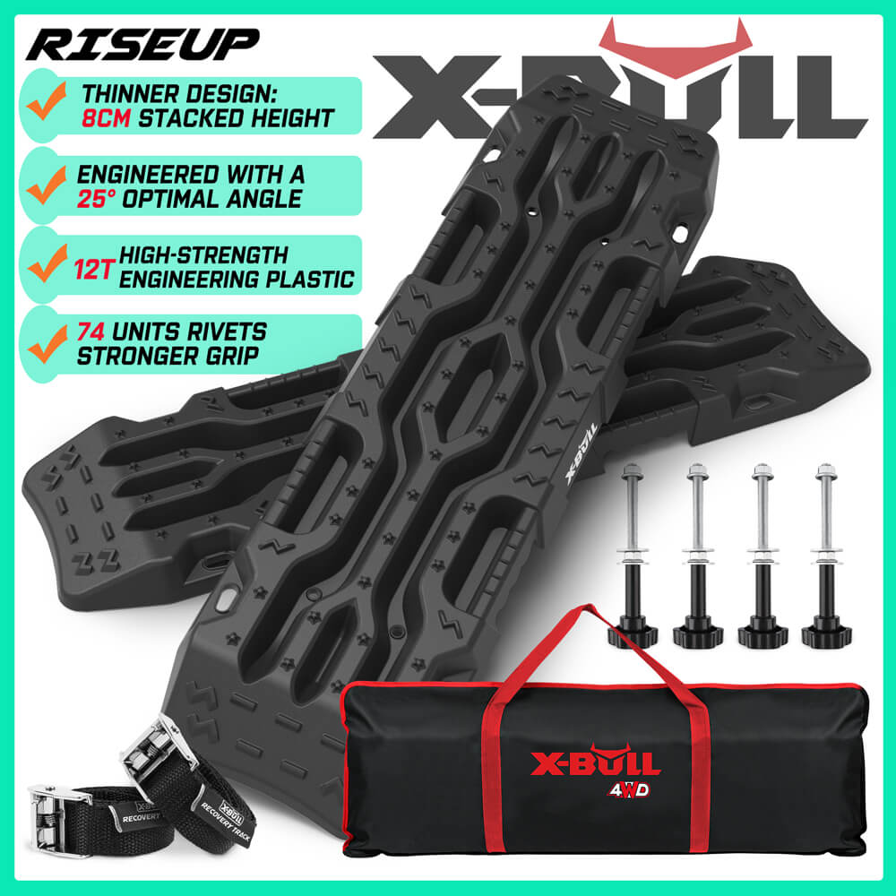 XBULL Rise Up Series 4X4 Recovery Tracks - 2PCS, 12T Capacity for Sand, Snow, and Mud with Mounting Accessories