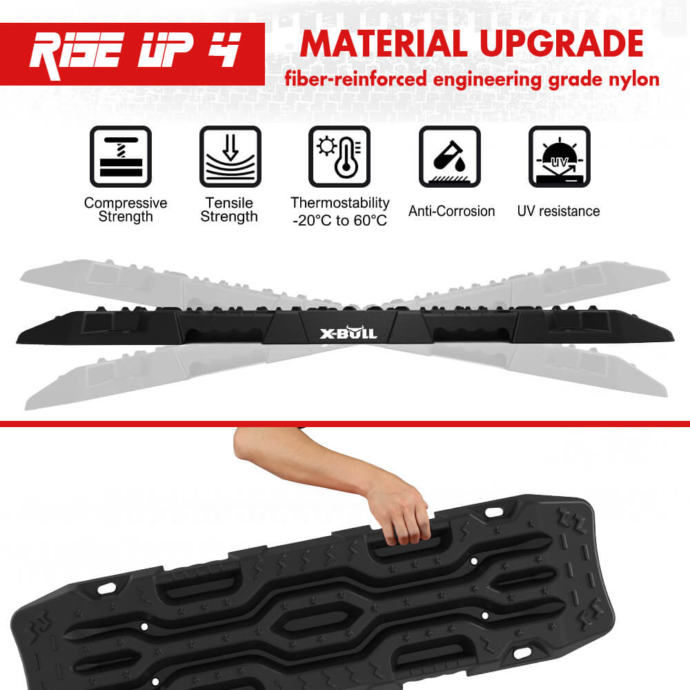 XBULL Rise Up Series 4X4 Recovery Tracks - 2PCS, 12T Capacity for Sand, Snow, and Mud with Mounting Accessories