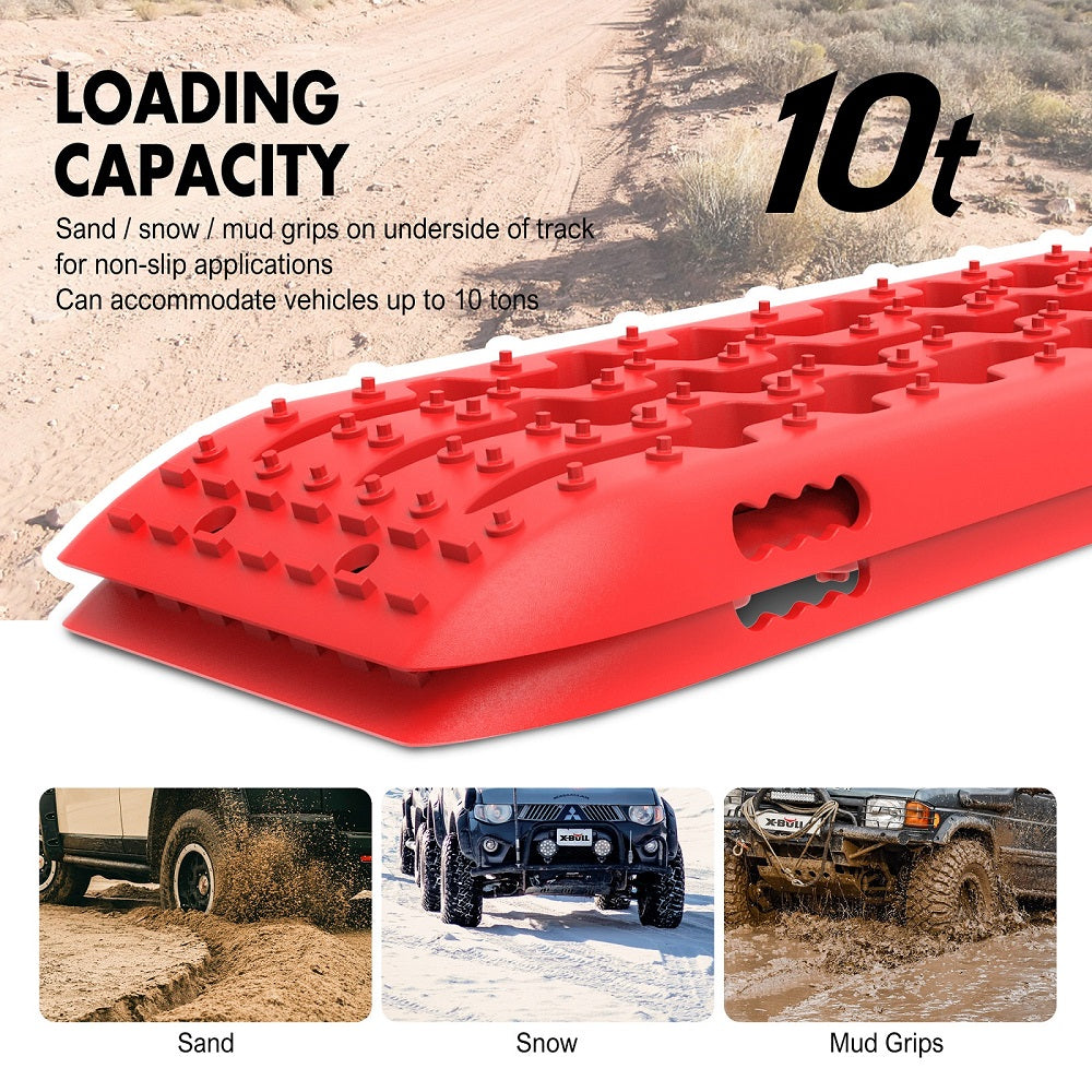 X-BULL Recovery tracks 10T 2 Pairs/ Sand tracks/ Mud tracks/  Mounting Bolts Pins Gen 2.0 -Red