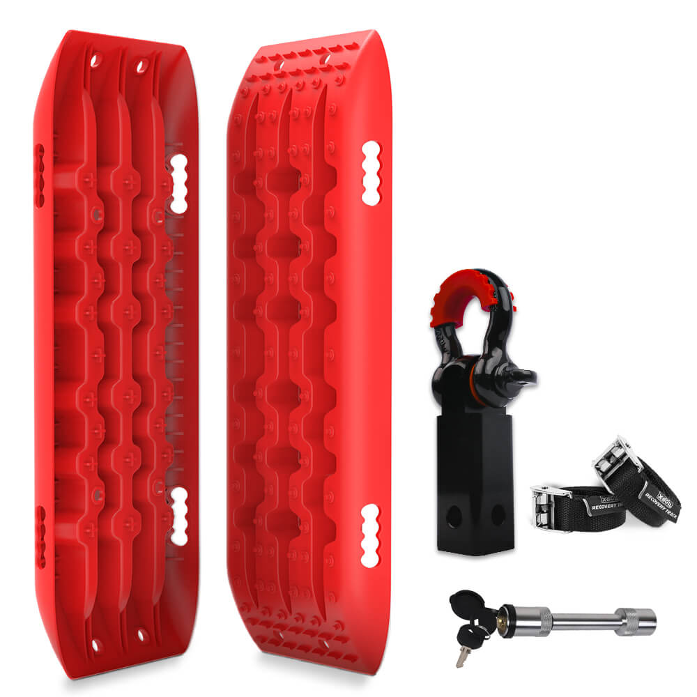 X-BULL 5T Recovery Hitch Receiver with Gen2.0 Recovery Tracks - Red, Includes Bow Shackle and Accessories