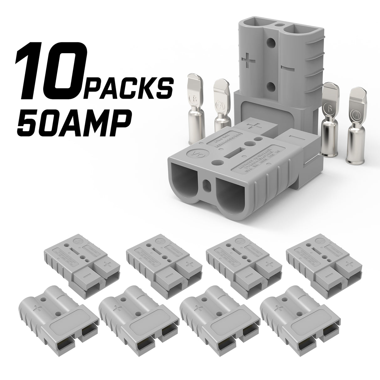 10-Pack 50A Anderson Style Plug Connectors for 12-24V DC Power Tools, 6AWG, Weather-Resistant with Silver-Plated Terminals