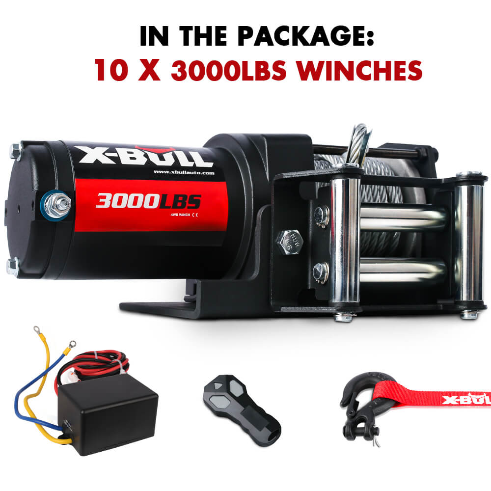 X-BULL 3000lbs 12V Electric Winch with Steel Cable for ATV, Boat, and 4WD Trailers - 10 Pack