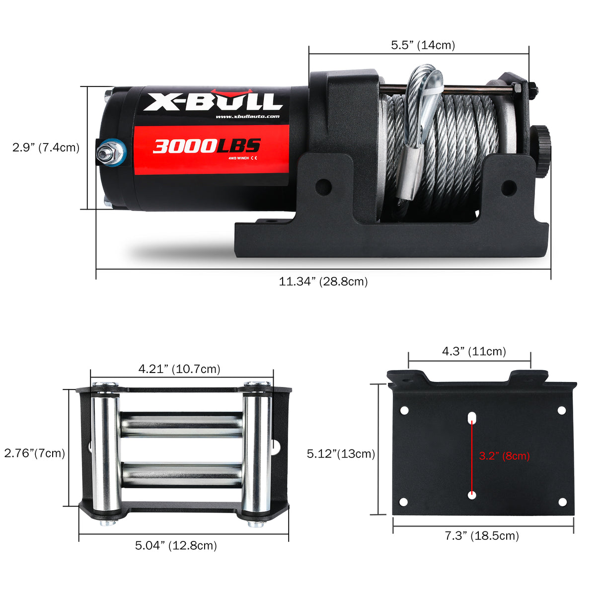 X-BULL 3000lbs 12V Electric Winch with Steel Cable for ATV, Boat, and 4WD Trailers - 10 Pack