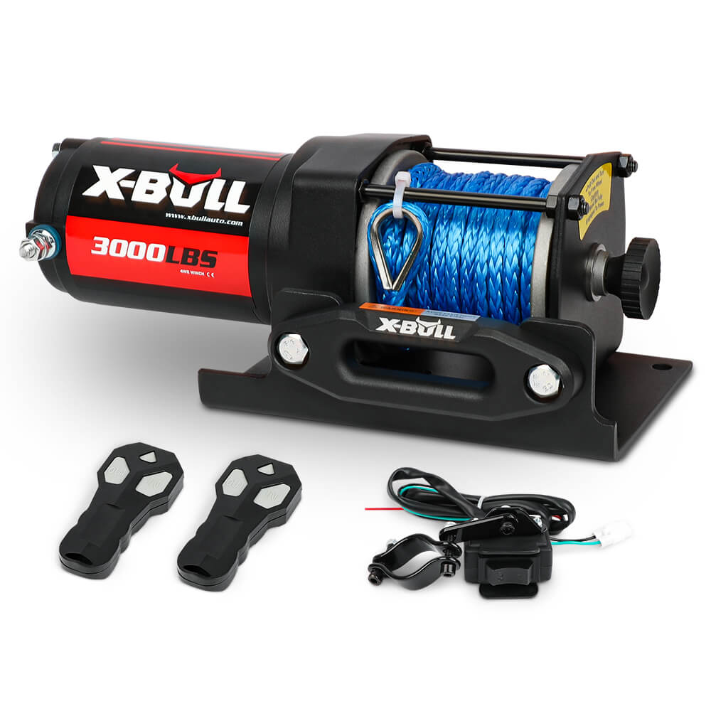 X-BULL 12V 3000lbs Electric Winch with Synthetic Rope & Dual Wireless Remotes for ATV, UTV, and Boat Recovery