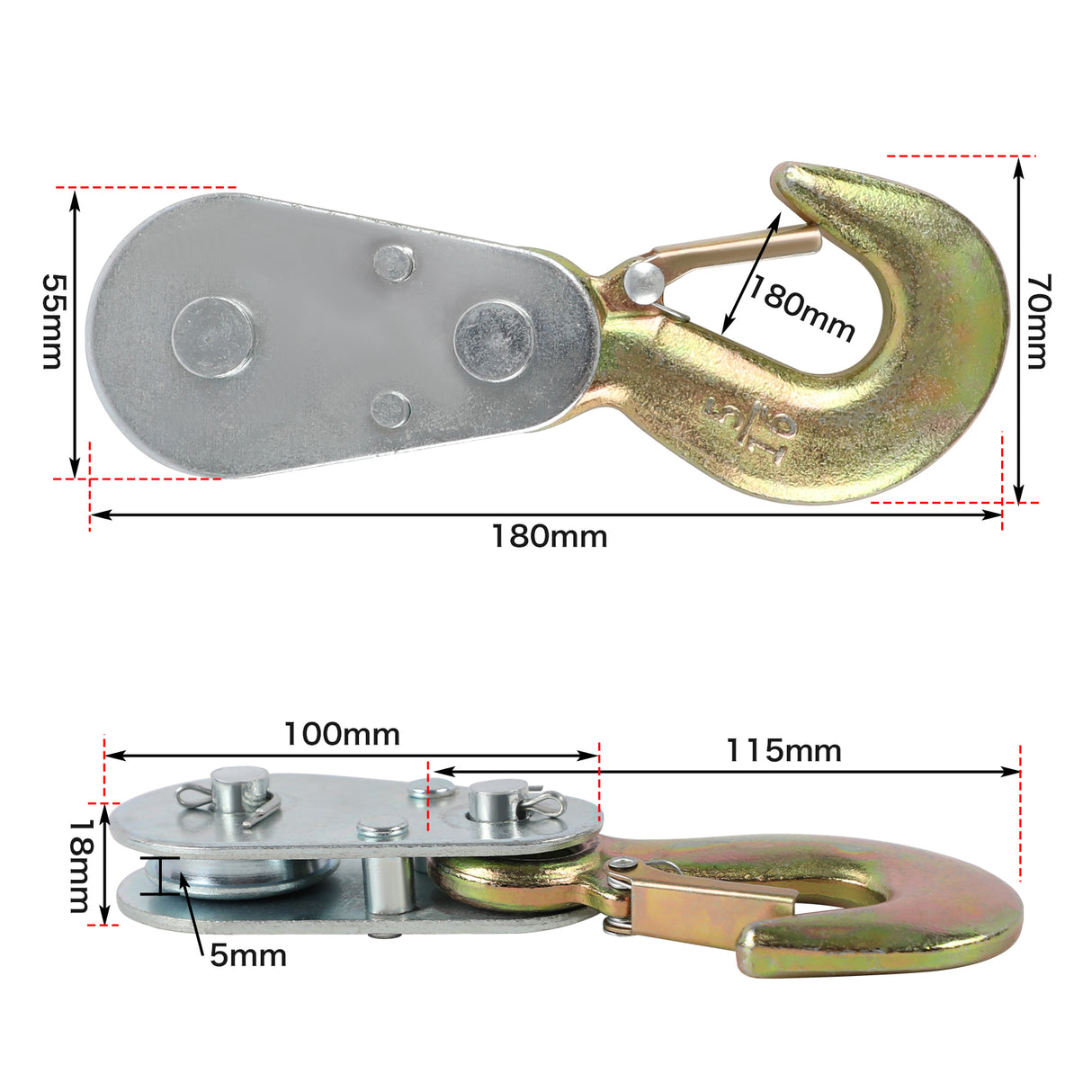 4T Heavy-Duty Snatch Block Pulley with Hook for Off-Road 4WD ATV and UTV