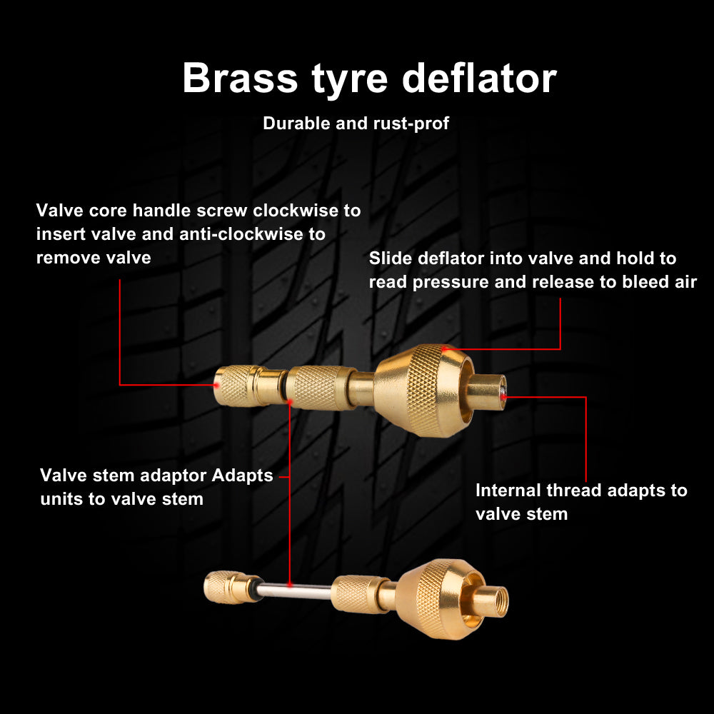 Automatic 4WD Tire Pressure Deflators with Brass Valve Cores - Set of 4