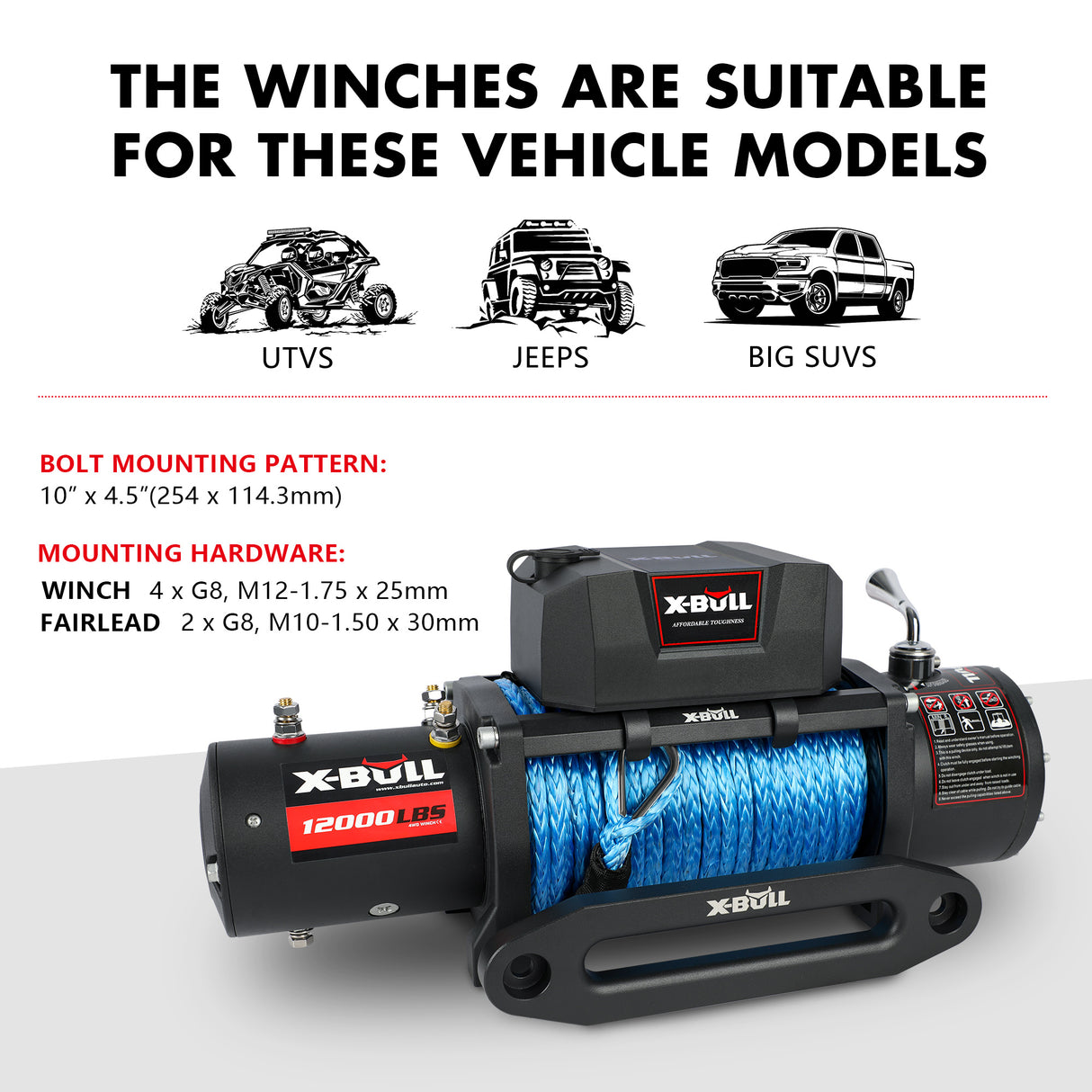 X-BULL 12000LBS 12V Electric Winch with Synthetic Rope and Wireless Remote for 4WD/4X4 Vehicles