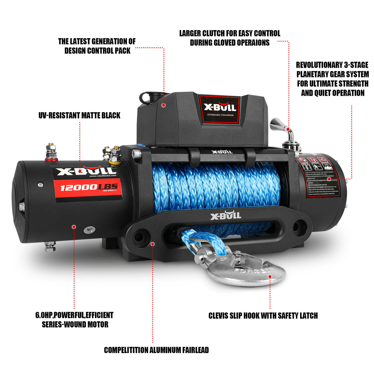 X-BULL 12000LBS 12V Electric Winch with Synthetic Rope and Wireless Remote for 4WD/4X4 Vehicles