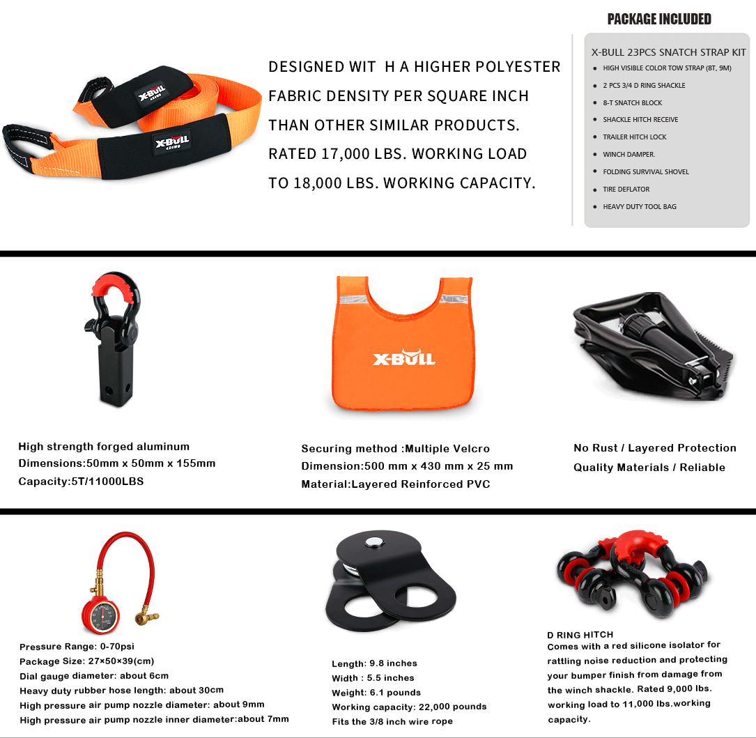 X-BULL Ultimate 4WD Recovery Accessory Kit with Recovery Tracks and Snatch Strap for Off-Road Adventures