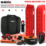 X-BULL Winch Recovery Kit Snatch Strap Off Road 4WD with Recovery Tracks Gen 2.0 Boards RED