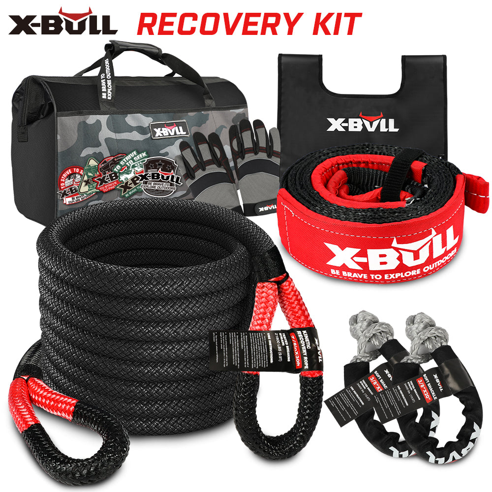 X-BULL 13-Piece 4WD Recovery Kit with Kinetic Rope, Snatch Strap, Soft Shackles, and Winch Accessories