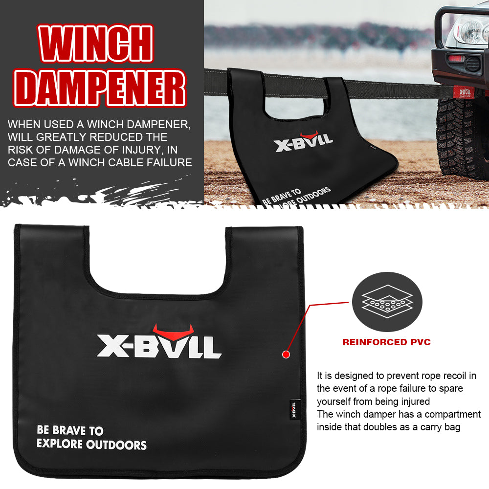 X-BULL 13-Piece 4WD Recovery Kit with Kinetic Rope, Snatch Strap, Soft Shackles, and Winch Accessories