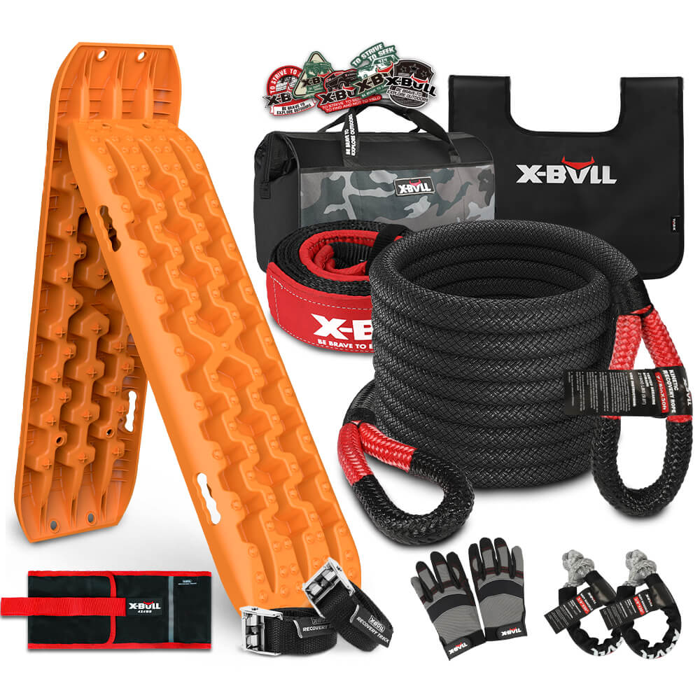 X-BULL 4WD Complete Recovery Kit with Kinetic Recovery Rope, Snatch Strap, Soft Shackles & Dual Recovery Tracks - Gen3.0