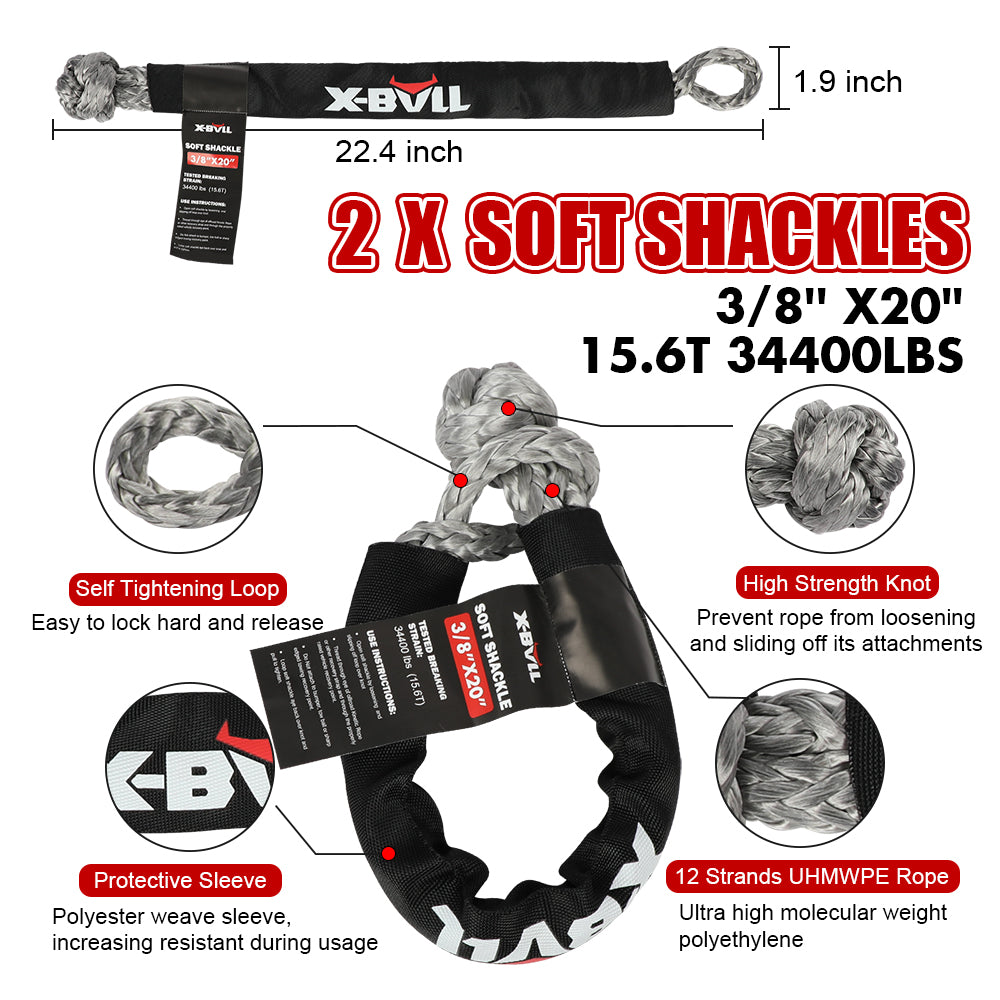 X-BULL Ultimate Off-Road Recovery Kit: Kinetic Rope, Snatch Strap & Soft Shackles for 4WD Adventures