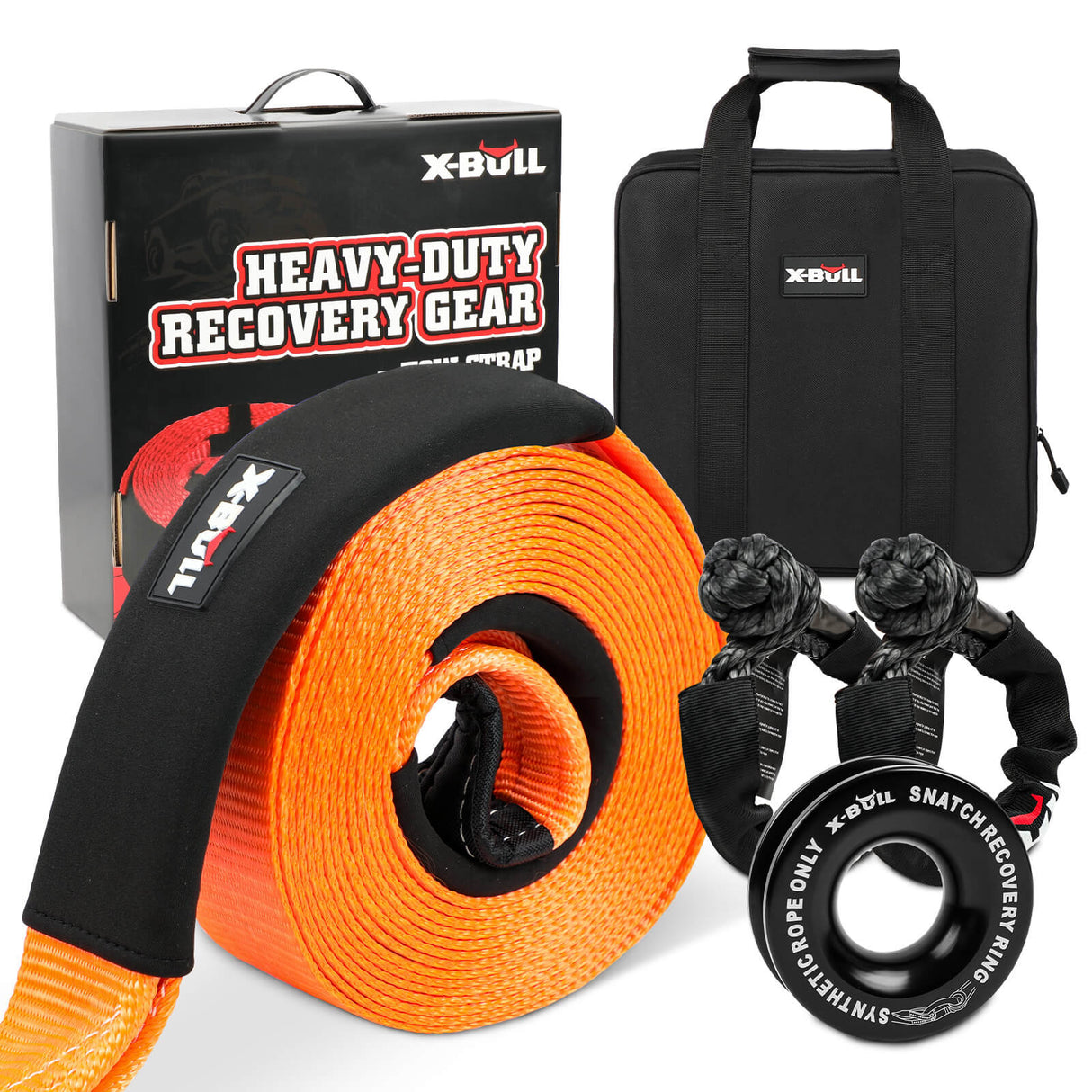 X-BULL Off-Road Recovery Essentials Kit with Tow Strap, Soft Shackles, and Snatch Block