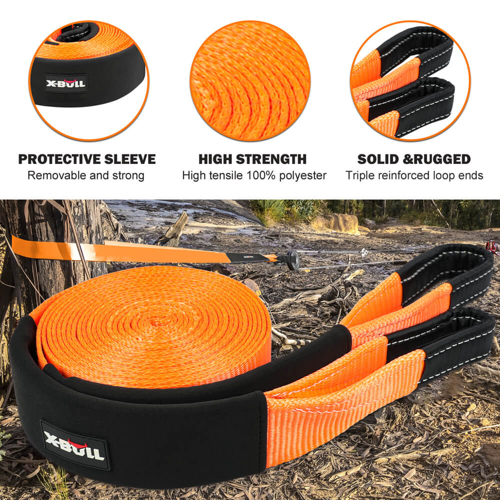 X-BULL Off-Road Recovery Essentials Kit with Tow Strap, Soft Shackles, and Snatch Block