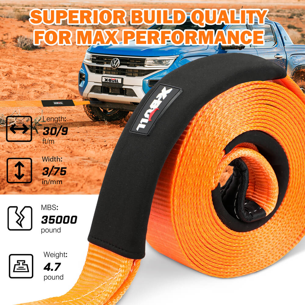 X-BULL Off-Road Recovery Essentials Kit with Tow Strap, Soft Shackles, and Snatch Block