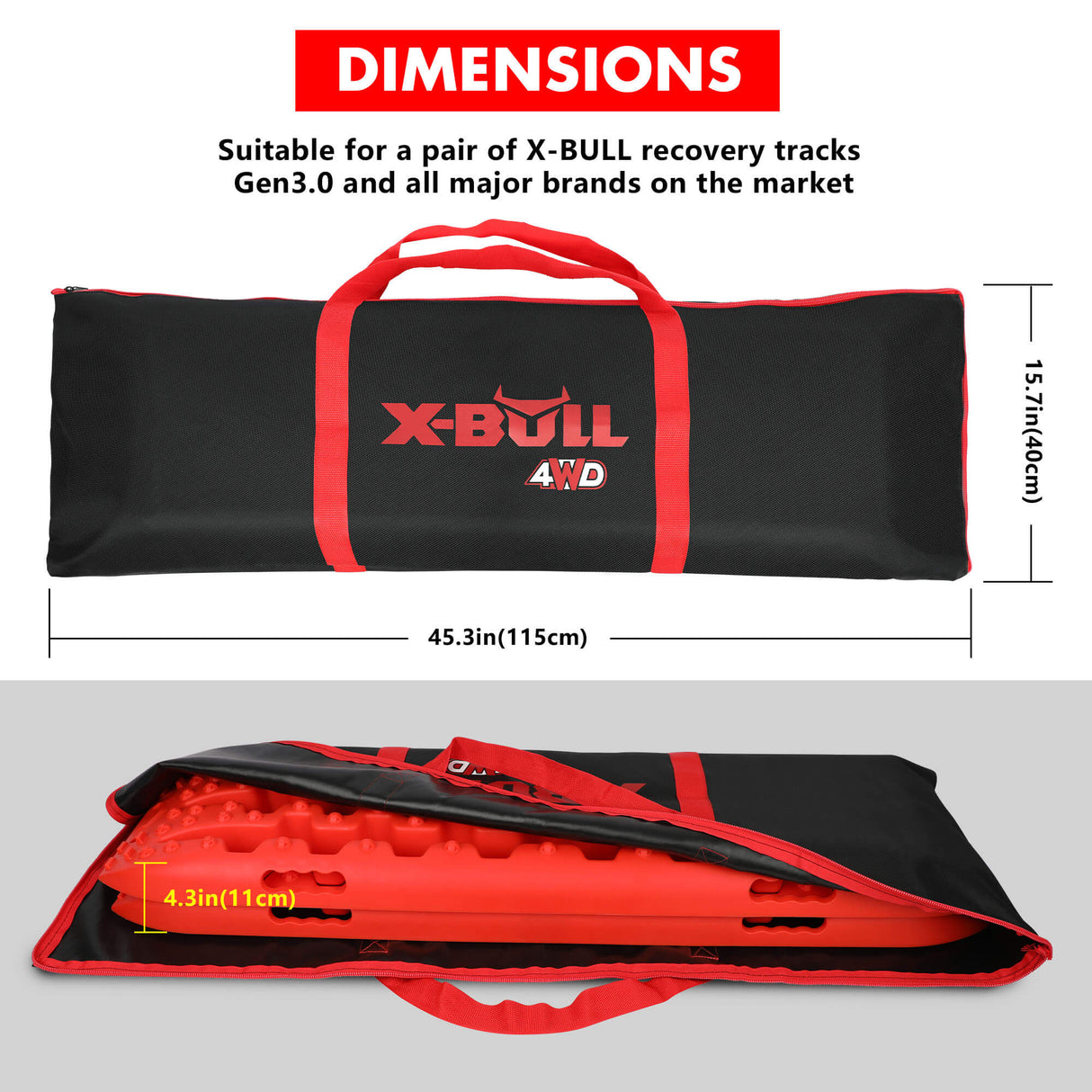 X-BULL Heavy-Duty 4x4 Recovery Tracks Storage Bag - Black Nylon