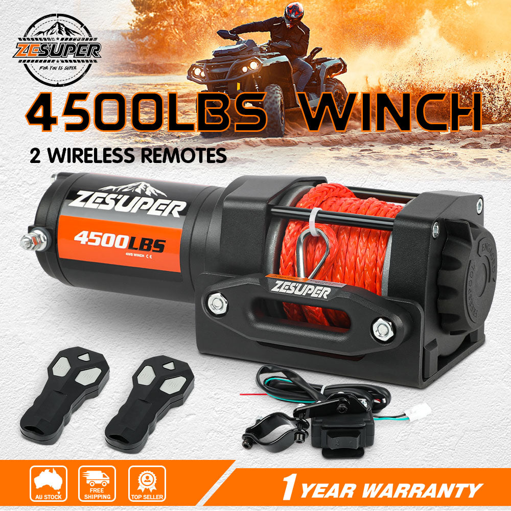 ZESUPER 4500LBS 12V Electric ATV Winch with Synthetic Rope for Boat Trailers