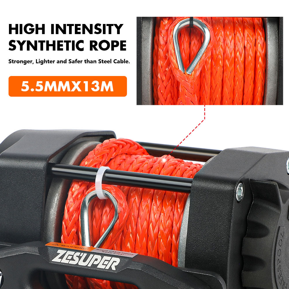 ZESUPER 4500LBS 12V Electric ATV Winch with Synthetic Rope for Boat Trailers