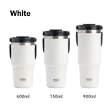 900ML White Stainless Steel Travel Mug with Leak-proof 2-in-1 Straw and Sip Lid, Vacuum Insulated Coffee Mug for Car, Office, Perfect Gifts, Keeps Liquids Hot or Cold - Front View