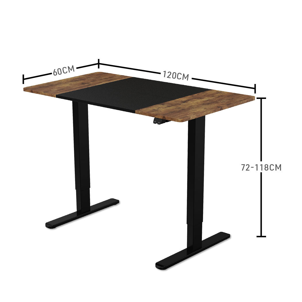 Fortia Sit To Stand Up Standing Desk, 120x60cm, 72-118cm Electric Height Adjustable, 70kg Rated, Walnut Style/Black Frame