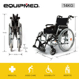 EQUIPMED 24 Inch Portable Folding Wheelchair 24" Mobility Wheel Chair Alloy, Senior Elderly Aid