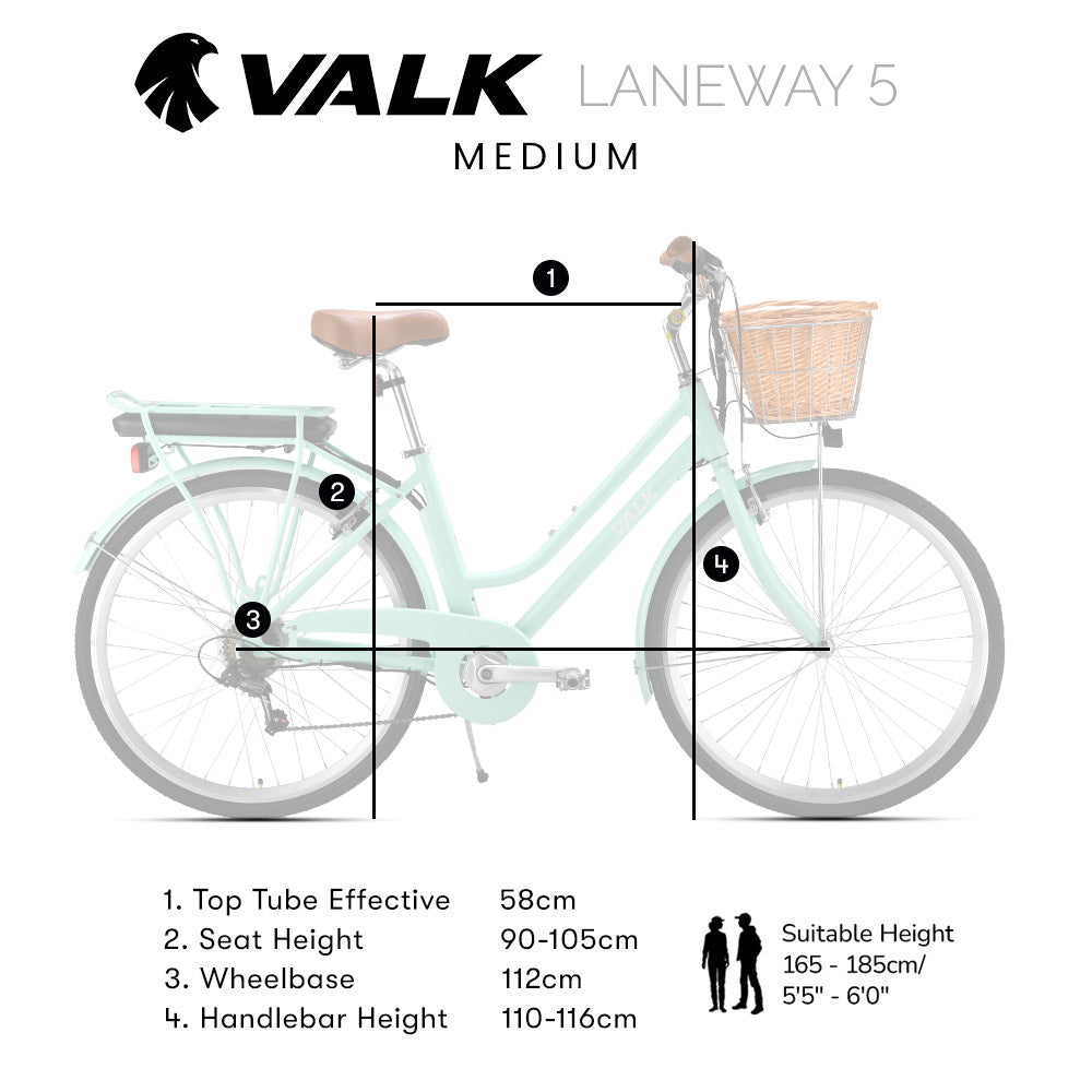 Valk Laneway 5 Vintage Electric Bike, Torque Sensor equipped eBike, Medium, Mint Green