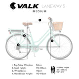 Valk Laneway 5 Vintage Electric Bike, Torque Sensor equipped eBike, Medium, Mint Green