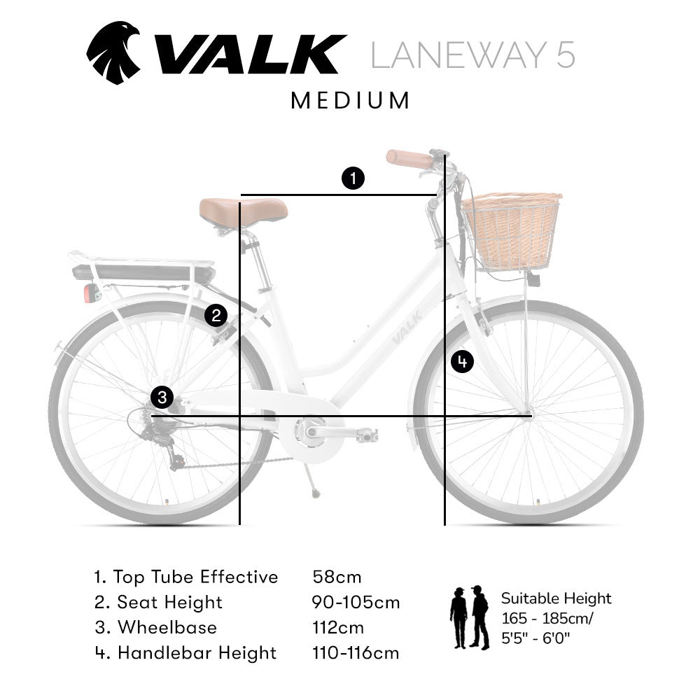 Valk Laneway 5 Vintage Electric Bike, Torque Sensor equipped eBike, Medium, White