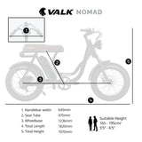 VALK Nomad Electric Fat Tyre Bike, 350W, 32km/hr, Throttle ebike, Disc Brakes, Step-Through Alloy, Shimano 7 spd, 20x4" Kenda Tyres, Suspension, Black