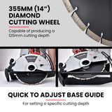 BAUMR-AG 2400W Electric Concrete Saw 355mm Demolition Cutter Wet Dry Demo Tool Circular Cutting