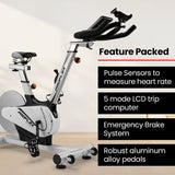 PROFLEX Heavy Duty Stationary Exercise Spin Bike, 13kg Flywheel, Pulse Sensors, LCD Display for Gym Home Fitness - Rear View