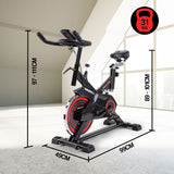 PROFLEX Commercial Spin Bike Flywheel Exercise Home Workout Gym - Red - 45-Degree Angle