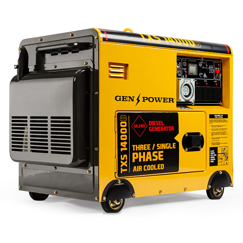 GENPOWER 7kW Peak 5kW Rated Commercial Diesel Generator, Electric Key Start, 1 x 32A 3 Phase, 3 x 15A